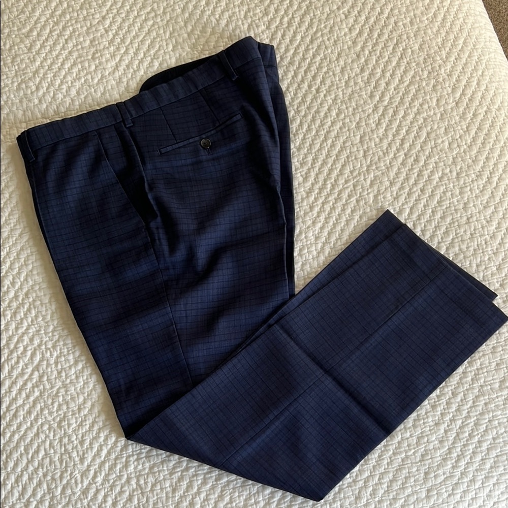 Hugo Boss Slate Blue Checkered Trousers